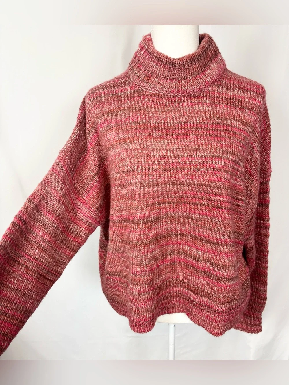 J. Crew Pink Space Dye Wool Blend Mock Neck Sweater